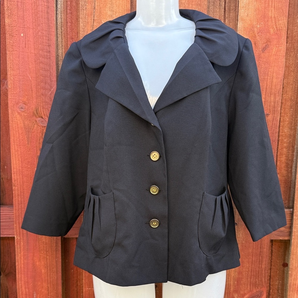 Chic Black Women's Blazer with Button Accents Size 18W